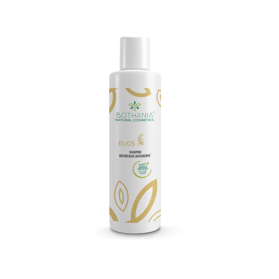 Shampoo naturale per capelli ricci, marca Bothania, 97,80% di ingredienti naturali. Districante e anticrespo.