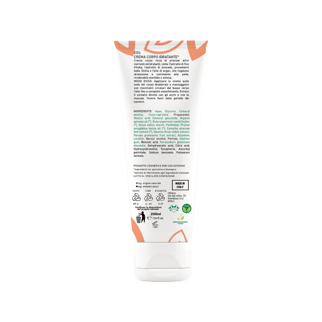 Crema corpo naturale idratante, marca Botrhania, 98,50% ingredienti di origine naturale.